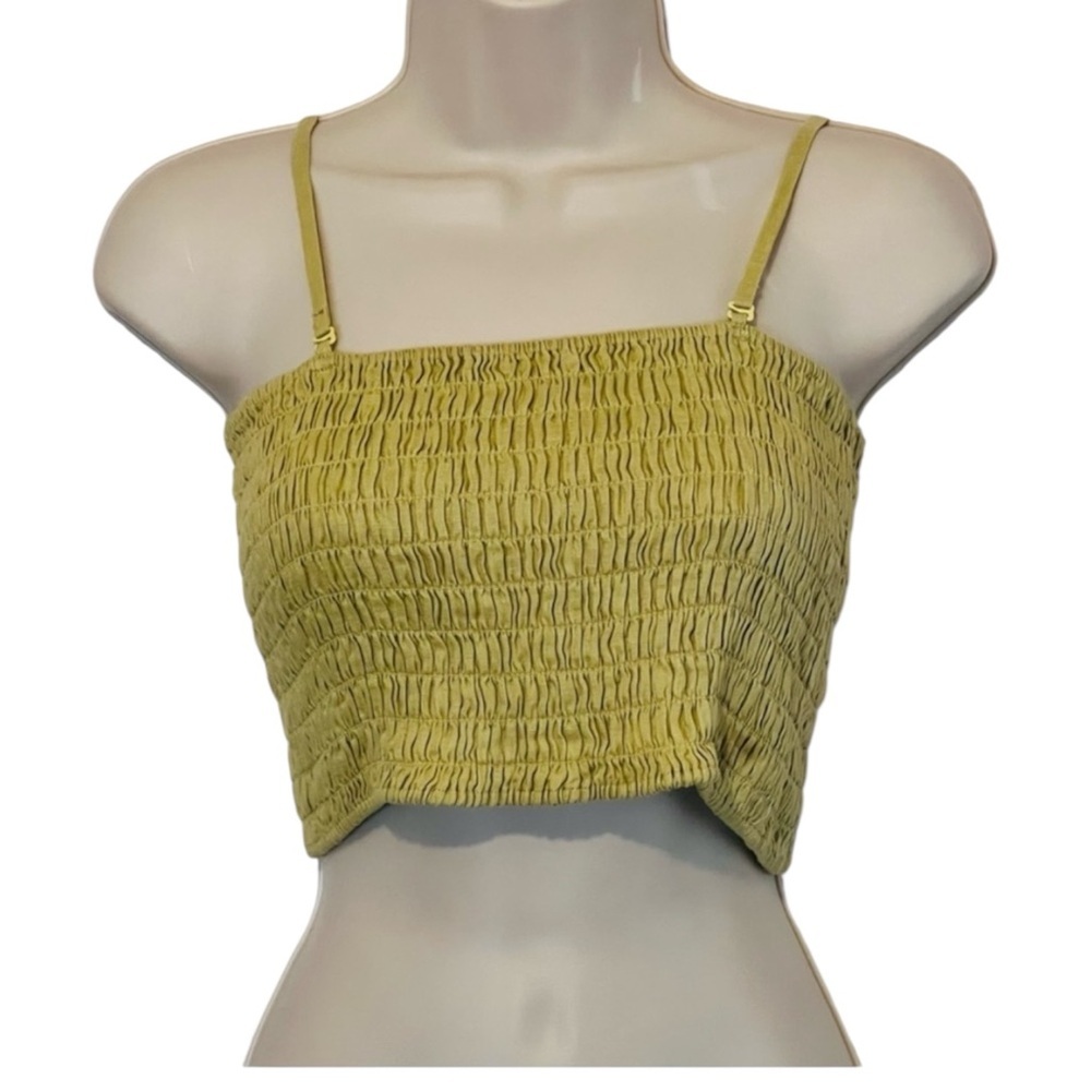 ATM Linen Smocked Tube Top, detachable & adjustable Straps, Color Seagrass,‎ S/P